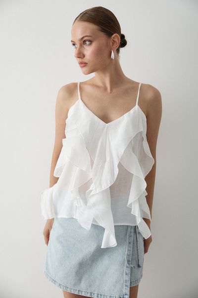 Laluvia Ecru Ruffled Strap Blouse - 70218