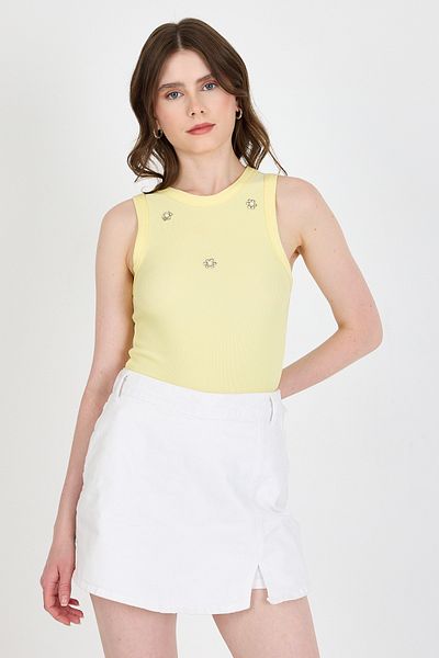 Rays Yellow Pearl Stone Detailed Halter Neck Ribbed Undershirt 0649
