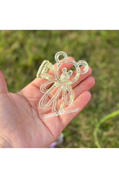 QUEEN AKSESUAR Drăguț ursuleț de pluș cu ochi de piatră de cristal transparent, cu închidere cu agrafă, verde