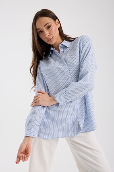 Store %100 Pamuk Çizgili Gömlek - Rahat Bol Kesim, Uzun Kollu, Yazlık Ve Şık