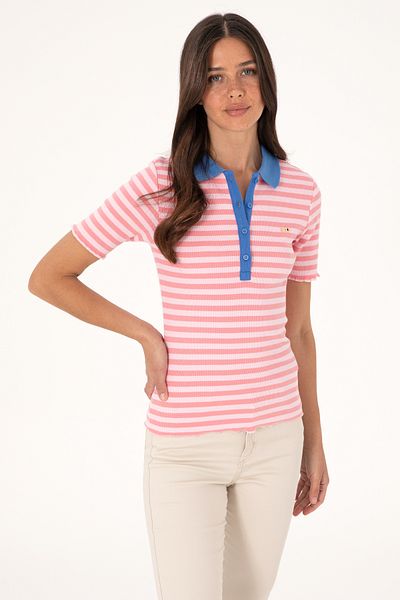U.S. Polo Assn. Women's Pink Striped Polo Neck T-Shirt 50306031-Vr041