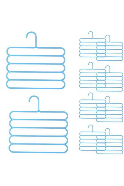 Evelise Set of 20 Plastic Hangers, 5 Positions, For Trousers, Skirts or Ties, 31 x 31 cm, Blue