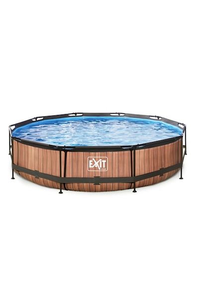 EXIT Round Pool 360x76cm 12v Wood Model + Water Filter Pump