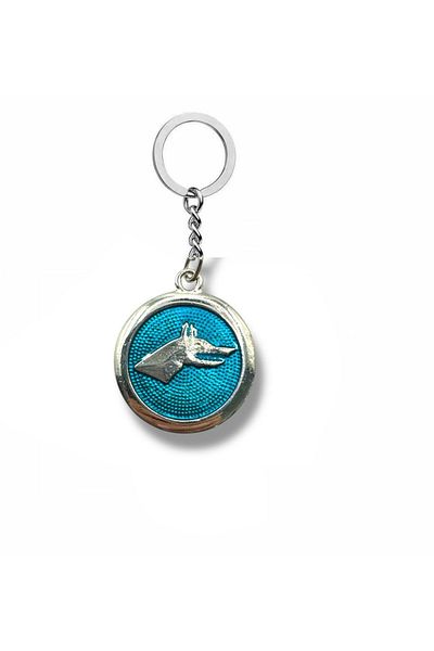Herşey Nota Blue Background Bozkurt Logo Round Metal Keychain – Silver Color Unisex Accessory