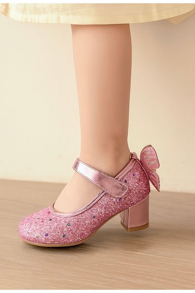 JOJO KIDS Pantofi cu toc gros fluture pentru fete, pantofi rochii cu velcro, fluture cu velcro