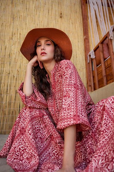 LOCCO Women's Ethnic Patterned Dress Red