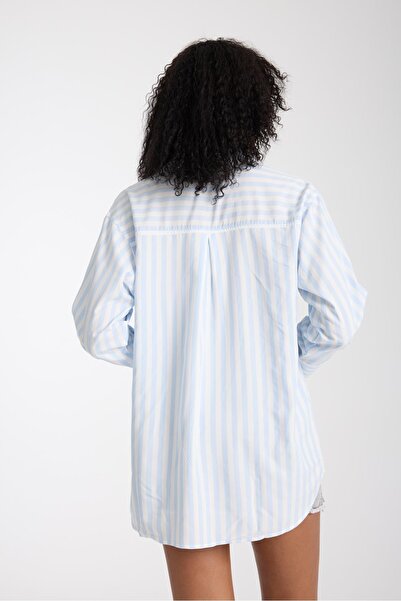 Store %100 Pamuk Çizgili Gömlek - Rahat Bol Kesim Uzun Kollu Yazlık Şık