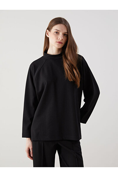 LC Waikiki Hanorac negru oversize pentru femei cu gât înalt