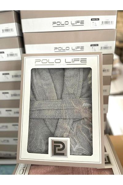 polo life Μπουρνούζι σε κουτί 100% βαμβακερό μονόχρωμο σαλιάρα-γκρι (μέγεθος L)