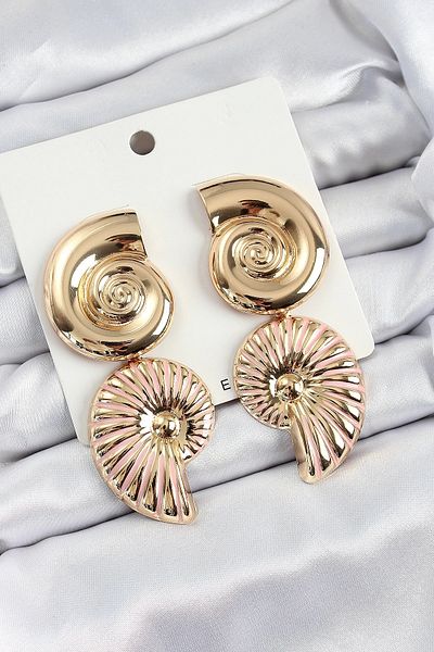 Clariss Brass Spiral Dangle Seashell Vintage Model Gold Color Earrings