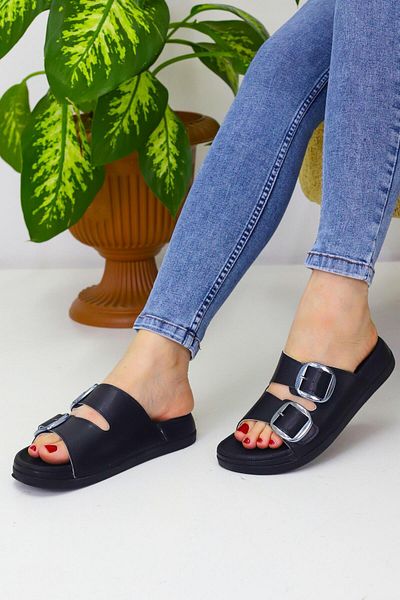 OBAY LİFE Black Women's 2-Strap Flat Daily Slippers Nbr2032