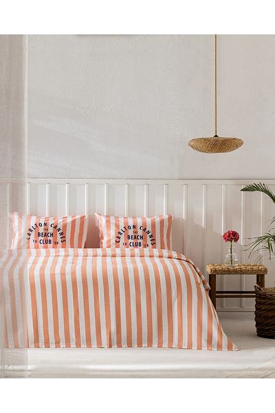 Madame Coco Coralie Double 100% Cotton Karde Printed Pique Set - Orange t t