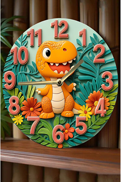 DEKORANLA Sessiz yuvarlak ahşap duvar saati, 3D görünüm, çocuk odası için şık ve modern tasarım