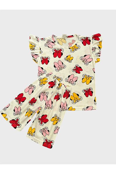 ALİŞ KİDS Set de pijamale de vară din bumbac pentru fete, culoare albă, cu modele de personaje drăguțe, pantaloni scurți cu mâneci scurte
