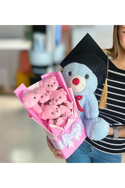 Sole Graduation Gift: Graduation Plush Teddy Bear & Pink Teddy Bear Bouquet