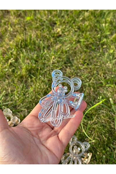 QUEEN AKSESUAR Drăguț ursuleț de pluș cu ochi de piatră de cristal transparent, cu închidere cu agrafă, albastru