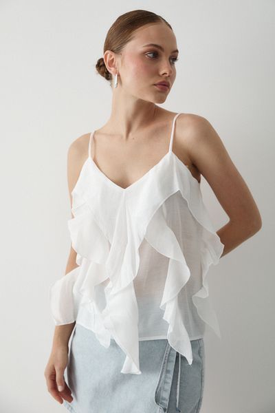 Laluvia Ecru Ruffled Strap Blouse - 70218