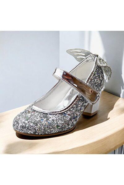 JOJO KIDS Girl's Butterfly Thick Heeled Shoes, Velcro Evening Dress Shoes, Velcro Butterfly