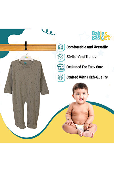 Babies Basic BabiesBasic 100% cotton Printed Long Sleeves Jumpsuit/Romper/Sleepsuit for babies, 3-6 Months , Grey