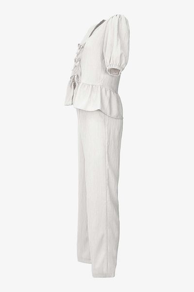 birizmoda Front Tie Seersucker Fabric Double Set - Cream