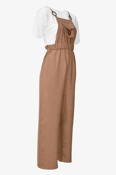 birizmoda Women's Gardener Jumpsuit Salopet with Hanging Pockets - Brown