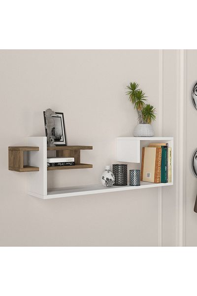 UnicUtil Wall Shelf, UnicUtil, 90 x 20 x 30 cm, White-Brown