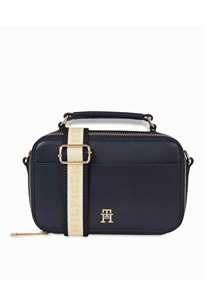 Tommy Hilfiger Kadın Deri Marka Logolu Fermuarlı Günlük Kullanım Lacivert Omu...