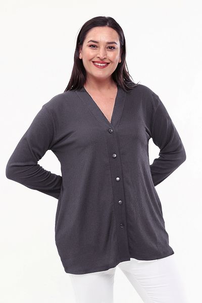 Laden Spring Summer Wrinkled Fabric Mother Women's Classic Matte Gray Cardigan