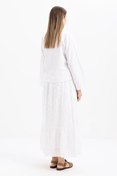 ALLDAY White-Elastic Bell Skirt with Embroidery