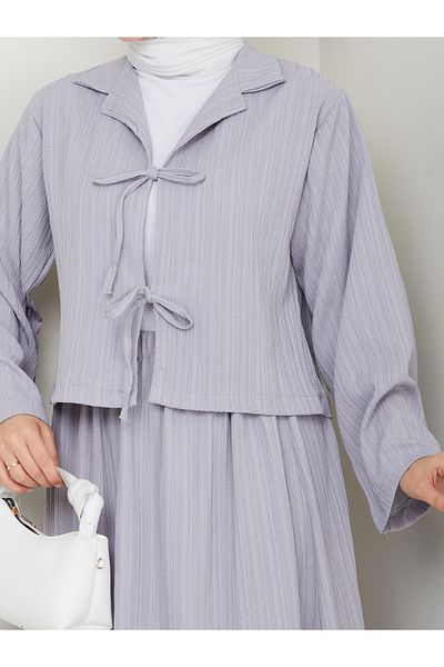 exxitcollection Set kimono dublu din țesătură Seersucker pentru damă, cu fustă legată