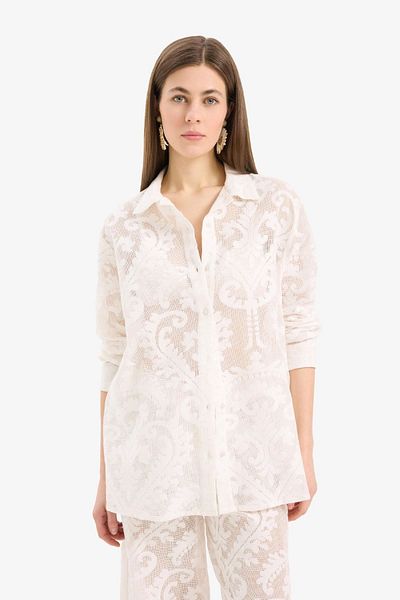 DeFacto Regular Fit Lace Detailed Beach Shirt-Fall in Love D9768Ax25Sm