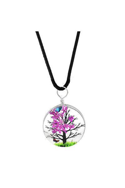 Tesbihane قلادة مصنوعة يدويًا من الراتنج الطبيعي بتصميم بيضاوي على شكل زهور فوشيا