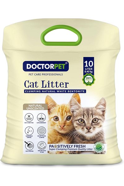 Doctor Pet رمل قطط متكتل طبيعي أبيض من البنتونيت بدون رائحة - ١٠ لتر