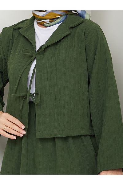 exxitcollection Дамски кимоно комплект от две части с къса пола и вратовръзка Seersucker