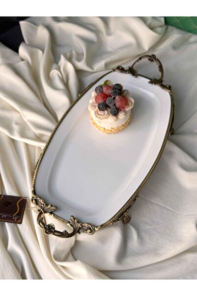 ROSSEV Antique White Rectangular Plate with Handle 38cm