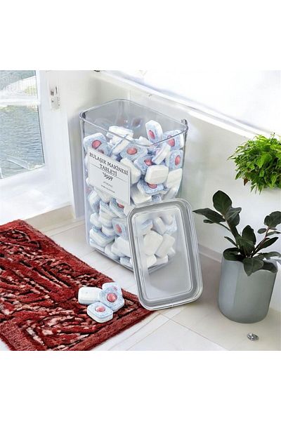 emdeco Dishwasher Tablet Detergent Dispenser Acrylic Vacuum Cover Storage Container Jar 3 Lt