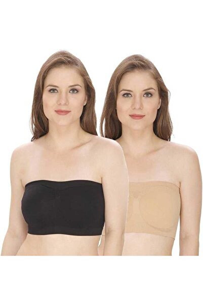 Glamroot Women's Non Padded Seamless Strapless Tube Bra, Black/Beige Pack of ...