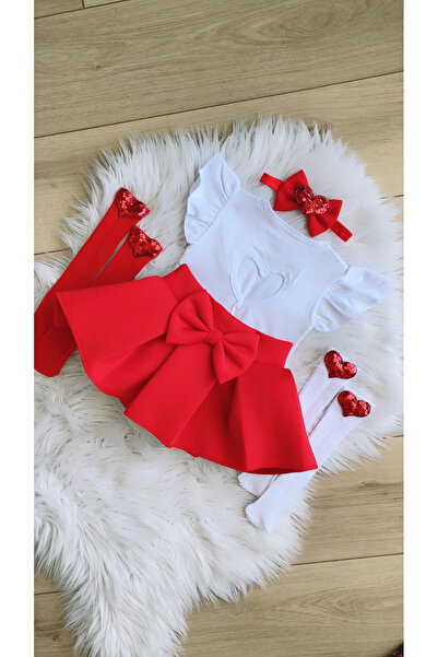 Kokosh kidss Girl's Back Heart Detailed Red Heart Set