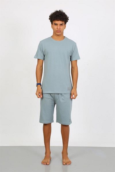 Celira Men's Cotton Lacoste Bottom Top Capri Pajama Suit Watergreen