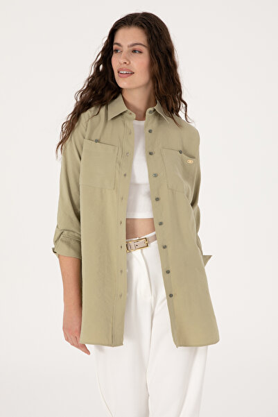 U.S. Polo Assn. Cămașă cu mânecă lungă kaki închis pentru femei 50299571-VR111