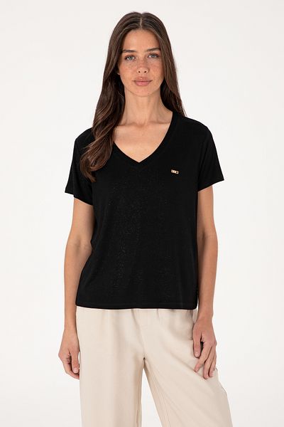 U.S. Polo Assn. Women's Black Glitter V-Neck T-Shirt 50305781-Vr046