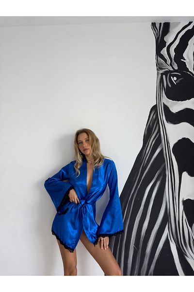 WİYONA Γυναικείο σατέν φόρεμα Saks Blue