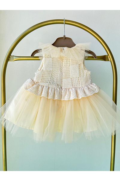 MBK GARDEN Cream Tulle Baby Girl Special Occasion Dress – Lace and Ruffle Model