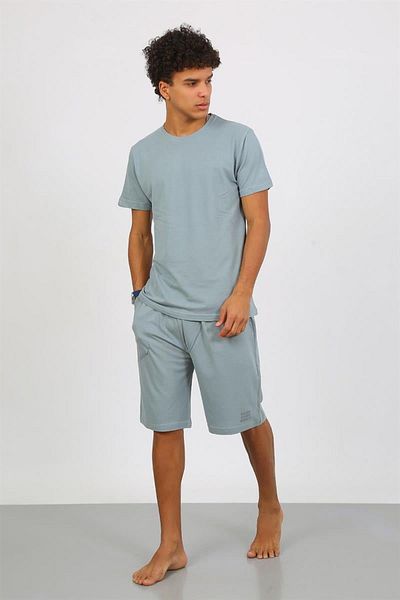 Celira Men's Cotton Lacoste Bottom Top Capri Pajama Suit Watergreen