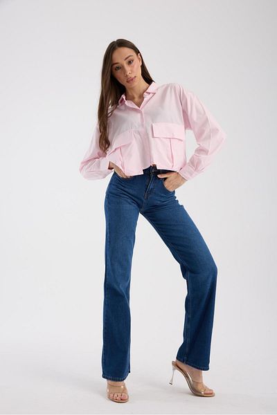 Store 100% Cotton High Waist Wide Leg Casual Denim Trousers