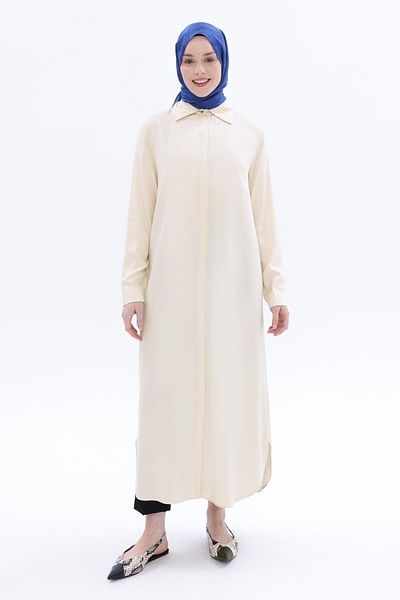 ALLDAY Μακρύ πουκάμισο Ecru-Covered Placket
