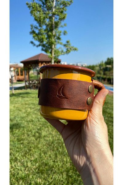 ALESTA LEATHER (Writing Name) Leather Covered Enamel Camping Cup / Mug / Mug