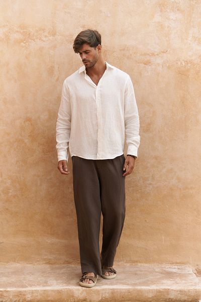 BOHEMAİ Αgnola Oversize Ανδρικό Εκρου Λινό Πουκάμισο
