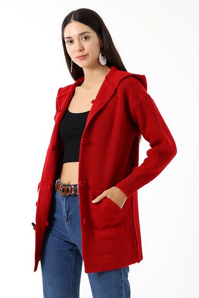 Devinka Women's Hooded Buttoned Seasonal Pocket Knitwear Cardigan Dvka-0712