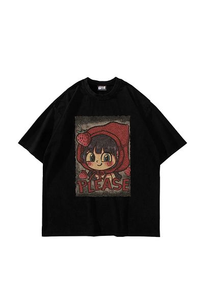Sekizbiraltı Μαύρο μπλουζάκι με στάμπα Little Red Riding Hood Oversize Unisex